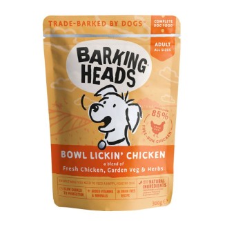 BARKING HEADS Bowl Lickin' Chicken konservēta barība suņiem ar vistas gaļu 300 g 10 gab.