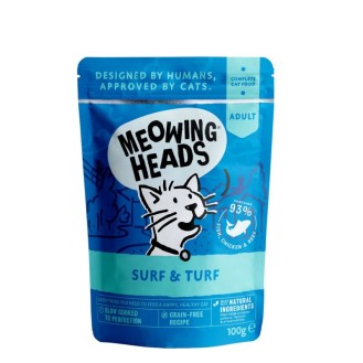 MEOWING HEADS Supurr Surf/Turf konservēta barība kaķiem (zivs/vistas gaļa/liellopu gaļa) 100 g 10 gab.