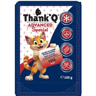 THANK'Q Pouch konservi kaķiem ar liellopa gaļu, 100gx24gab