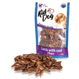 KIDDOG Flakes jēra gaļas+mencas šķēlītes 80 g (150)