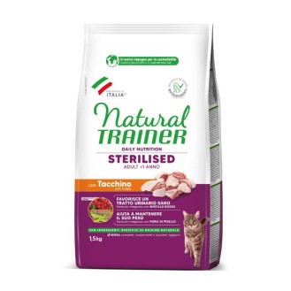 NATURAL TRAINER Cat Adult Sterilised Turkey ar tītara gaļu 1.5 kg NATURAL TRAINER Cat Adult Sterilised Turkey ar tītara gaļu 1.5 kg