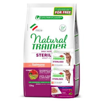 NATURAL TRAINER Cat adult Sterilised salmon ar lasi 1.5 kg + 2 konservi