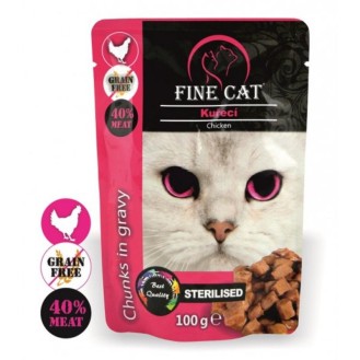 FINE CAT konservēta barība sterilizētiem kaķiem ar vistas gaļu 100 g 22 gab.