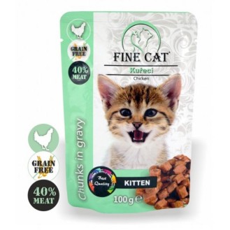 FINE CAT konservēta barība kaķēniem ar vistas gaļu 100 g 22 gab.