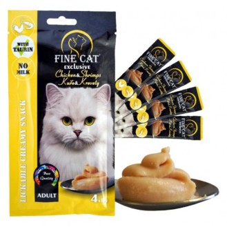 FINE CAT Cremy kārums kaķiem ar vistas gaļu un garnelēm 4x15 g (24)