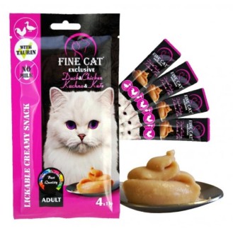 FINE CAT Cremy kārums kaķiem ar pīles gaļu un vistas gaļu 4x15 g (24)