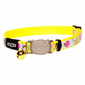 ROGZ Reflecto kaklasiksna kaķim dzeltena ar putniem 11 mm 20-31 cm